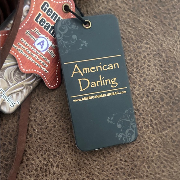 American Darling Brown Leather Fringe Crossbody with Black and White Cowhide - Picture 2 of 5